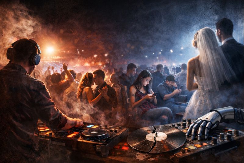 DJ professionnel dans l’Hérault : baisse des budgets, perte de valeur du métier, IA, ambiance de mariage et soirées privées autour de Clermont-l’Hérault.